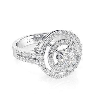Anillo de compromiso de doble halo de diamante de corte redondo para ella - Product Image 3