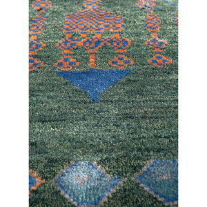 Tapis en laine et soie de bambou noué à la main Freedom Manchaha Green, motif géométrique pour usage domestique - Les-8315 - Product Image 3