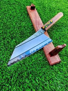 Cuchillo de chef hecho a mano de acero al carbono con mango de madera y resina Cuchillos de cocina para aniversario y regalos de Navidad - Product Image 3