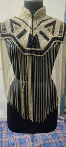 Hermosa capa burlesca festiva bordado silueta recta sujeta cuello lentejuelas perlas hebras con cuentas para Festival Natural - Product Image 4