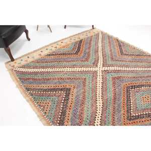 Tapis turc vintage 7,1x11,8 pi (215x360 cm), tapis rayé bleu et rouge - Product Image 1