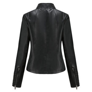 Veste en cuir pour femmes en gros, veste en cuir à manches longues unie pour femme, logo de conception OEM, vestes en cuir en gros pour femmes - Product Image 1