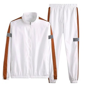 Unisex Light Gray <b>Tracksuit</b> Full Sleeve Zipper Closure Solid Color Casual Style Regular Fit Polyester Autumn Wear Side Pockets - Product Image 3