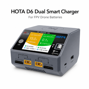 Chargeur de batterie LiPo intelligent HOTA D6 650W double canal 15A pour drone FPV, voiture et bateau RC - Product Image 1