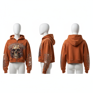 Sweat-shirts à capuche personnalisés pour hommes 100% coton Dtg à fermeture éclair pour hommes Streetwear Design en strass avec logo personnalisé - Product Image 1