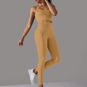 ชุดโยคะ2ชิ้นสำหรับผู้หญิงบราออกกำลังกายผ้าคอตตอนถักแบบแข็งใหม่ชุดเล่นกีฬาดวงตาเหยี่ยวระบายอากาศได้แบบสี่ทาง (เพย์พาล) - Product Image 6