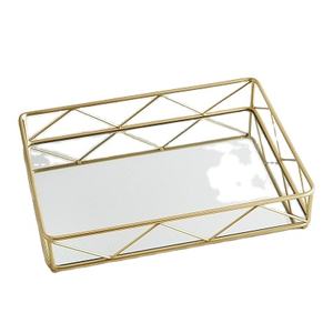 Haute qualité taille personnalisée conception à la main miroir plateau en verre nouveau laiton plaqué en acier inoxydable article décoratif le plus vendu - Product Image 1