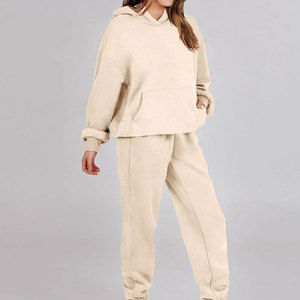 Conjunto Deportivo Informal de Dos Piezas con Capucha para Mujer, 100% Algodón, Nuevo Diseño de Sudadera, Estampado Sólido para Invierno, Ropa de Calle - Product Image 4