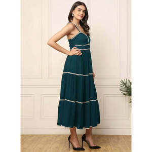 DEEBACO Women's Solid Teal Rayon Tiered <b>Dress</b> Sweet Heart Neck Sleeveless Fit and Flare Maxi Length Party Casual Western Wear - Product Image 5
