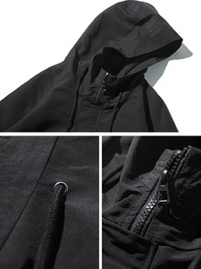Autumn Men's Long Trench <b>Coat</b> with Hood Woolen Windbreaker Overcoat Casual Jackets in Black for Spring Fashion - Product Image 3