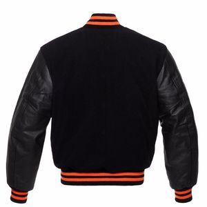 Haute qualité noir pure laine Varsity Letterman Bomber manches en cuir véritable CollegeBaseballjacket pour hommes livraison DDP - Product Image 3
