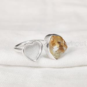 Rough Stone Jewelry Women's <b>Ring</b> Natural Raw Citrine Gemstone November Birthstone Heart <b>Ring</b> Jewelry 925 Sterling Silver <b>Ring</b> - Product Image 3