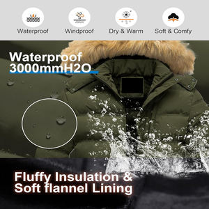 Veste d'hiver matelassée verte pour homme, parka épaisse et chaude, imperméable, coupe-vent, avec capuche en fausse fourrure amovible, pour la neige et le ski - Product Image 2