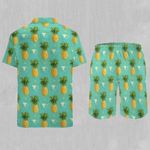 Ensemble d'été deux pièces pour hommes chemise baggy et short en polyester avec motifs de lettres à rayures imprimées - Product Image 2