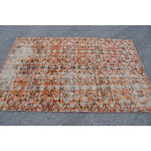 Tapis turc vintage grande surface 4.3x6.6 pieds Rectangle motif abstrait laine matériel Latex Orange bleu pour couloir chambre décor - Product Image 3