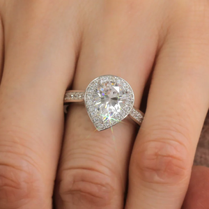 Anillo personalizable de Plata de Ley 925 para mujer, anillo de compromiso de boda con halo de piedra de corte de pera de 1 quilate, certificado IGI para fiestas - Product Image 2