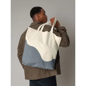 Bolsa de Compras de Algodón Orgánico con Estampado de Ondas, Bolsa de Compras Sostenible - Product Image 1