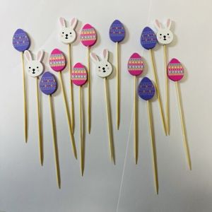 100 pics à cocktail en bambou faits à la main de 5 pouces, thème lapin de Pâques et œufs pour décorations de vacances - Product Image 5