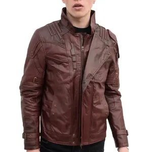 Venta en línea de marca para hombre Galaxy Red Sheepskin Made Chaquetas de cuero genuino para hombre Guardians Stars - Product Image 1
