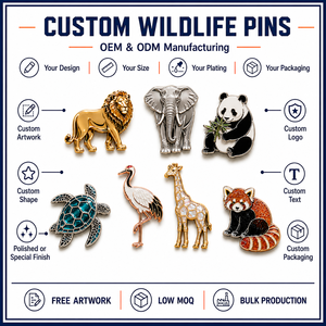 Pins Esmaltados Personalizados de Animales Salvajes: León, Elefante, Panda, Tortuga Marina, Grulla, Jirafa, Panda Rojo, Insignias Metálicas - Product Image 4