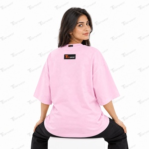 Camiseta Rosa Extra Grande para Mujer Tiierwear, Manga Tres Cuartos, Cuello Redondo, Corte Holgado, Color Sólido, Transpirable, de Secado Rápido, Algodón Jersey - Product Image 5