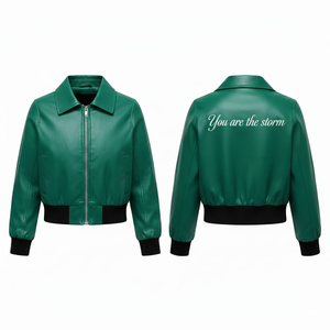 Chaqueta Bomber Impermeable de Algodón Azul Verde Azulado para Mujer, Ajustada, Informal, para Motocicleta - Product Image 4