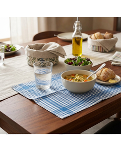 Polyester Cotton <b>Checked</b> Pattern European Style Eco-Friendly Anti-Bacteria Dinner Napkin Hemstitched Natural Mitered Home - Product Image 3