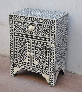 Table d'appoint en os noir de qualité supérieure, design moderne à rayures, tabouret de chevet pour le salon, meubles en Inde - Product Image 1