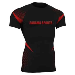Men's Short Sleeve Spandex/Polyester Sublimation Printed Garment Dyed Stretch Fitness Quick Dry Rash Guard <b>Shirts</b> <b>Swim</b> Wear - Product Image 1