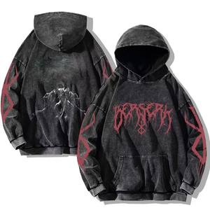 Sudadera con capucha negra con lavado ácido para hombre 2024, ajuste Regular, mezcla de algodón de alta calidad, estampado térmico totalmente personalizable, patrón 3D - Product Image 1