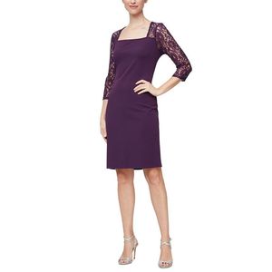 Abito da sera lungo SL Fashions da donna, viola, in pizzo, mini tubino, con paillettes, confortevole, con vita naturale, taglia 12 - Product Image 1
