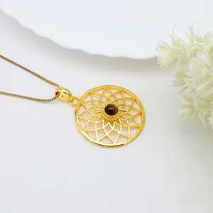 New Fashion Pendant Boho Geometric Necklace Women Brass Mandala Jewelry 18k Gold Plated Tiger Eye Pendant For Wholesale/OEM/ODM - Product Image 6