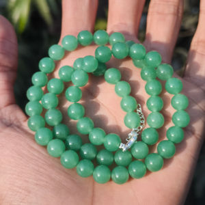 Collar llamativo de cuentas de aventurina verde natural y plata de ley, cuentas de piedras preciosas de 8 mm, joyería curativa, regalo para boda - Product Image 1
