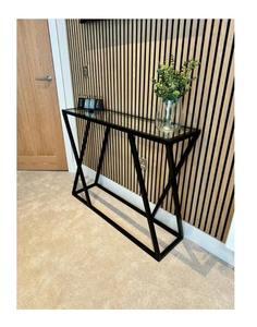 Belle table console moderne en métal avec surface en bois pour la décoration de la maison élégante dans l'entrée, le salon et le bureau - Product Image 3