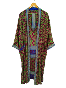 Kimono d'été de luxe, couverture de bikini, robe longue de nuit, kimono sari indien vintage en soie recyclée fait à la main, - Product Image 5