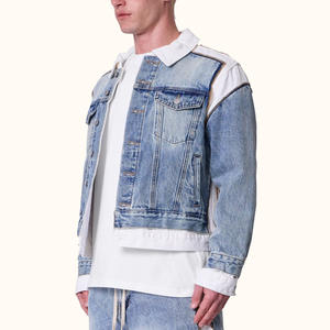 Nouveau design enduit support Multi poches à capuche lâche Denim vestes hommes fermeture à glissière Vintage mode rue vêtements d'extérieur à la mode - Product Image 3
