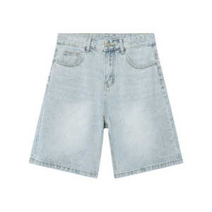 Timeless 100% coton Denim Shorts Zipper Fly Mid Waist Button Decoration-Anti-rides tissé High Street Style Solid Hot Shorts - Product Image 1