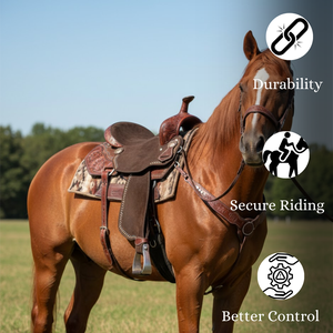 Silla de Montar Occidental de Cuero para Caballo |   Equipo de Equitación Duradero, Cómodo y Elegante para Senderismo, Paseo, Tiro con Cuerda y Carreras de Barriles - Product Image 3