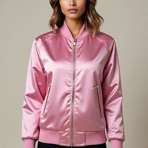 Chaqueta Bomber de satén de béisbol informal de alta calidad para mujer, punto ligero con cuello redondo de cremallera, característica transpirable - Product Image 6