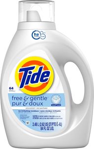 Tide Free & Gentle ผงซักฟอกเหลว64โหลด84ออนซ์ขวดไม่มีสีย้อมขายส่งสบู่ซักผ้า - Product Image 3