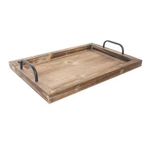 Bandeja de servicio rectangular de madera de pino natural con asas de metal, perfecta para comer en el hogar y en restaurantes - Product Image 3