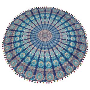 Serviette de plage ronde couverture jeter Mandala surdimensionné Style bohème Mandala Multi pompon décoratif bohème personnalisé tapisserie ronde - Product Image 2