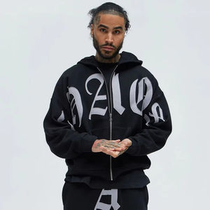 Customizable Stone-Washed silk screen printed Oversized Two-Way Zipper <b>Hoodie</b> boxy fit <b>y2k</b> streetwear for Men - Product Image 1