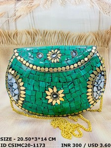 Embrayages de soirée en mosaïque moderne fabriqués à la main pour femmes accessoire de sac à main en métal des artisans indiens pour les fêtes et les événements spéciaux - Product Image 2