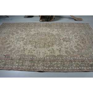 5.7x9.9 ft Vintage <b>Wool</b> Rug Turkish Large Rug Eco-Friendly Patchwork Latex Backing Green <b>Brown</b> Southwestern Rug - Product Image 3