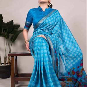 Elegante Venta Caliente Poliéster Viscosa Chanderi Saree Con Impreso Zari Tejido Trabajo Para Recepción Función Boda Fiesta Desgaste - Product Image 1