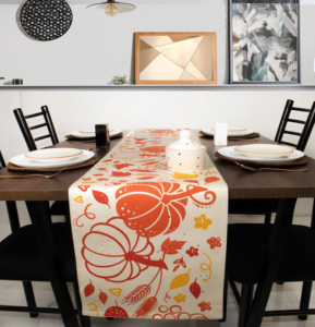 Calabaza de otoño impresa 14x90-in moderno 100% camino de mesa de algodón tejido otoño exterior interior cocina comedor decoración de Acción de Gracias - Product Image 1