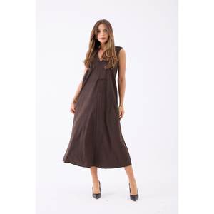 Robe décontractée 7507 couleur café, coupe droite avec fente tendance - Product Image 5