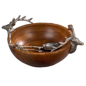 Cuenco de madera vajilla logotipo personalizado mesa de comedor ensalada fruta con rienda mango de ciervo vajilla usada diseño superior - Product Image 1
