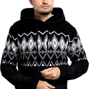 2024 automne hiver respirant hommes tricoté à capuche chandails à manches longues couleur unie pulls mode mâle chaud tricots décontracté - Product Image 1